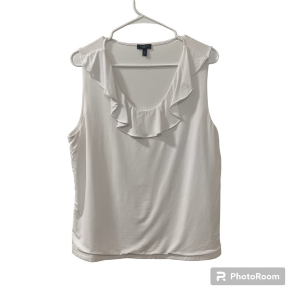 Talbots Petites Womens White Scoop Neck Shortsleeve Stretch Ruffled Tank Top XL